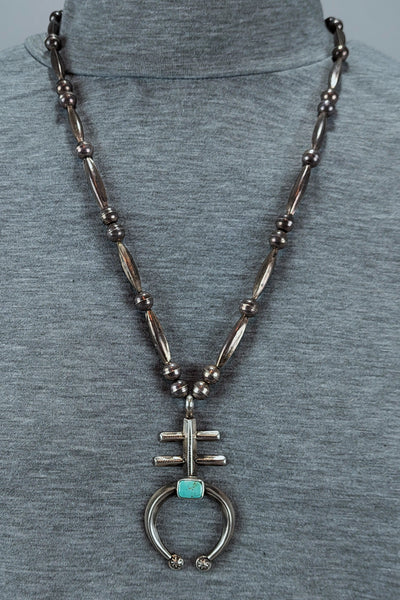 Hopi Silver & Turquoise Southwestern Old Pawn Cross Necklace signed
