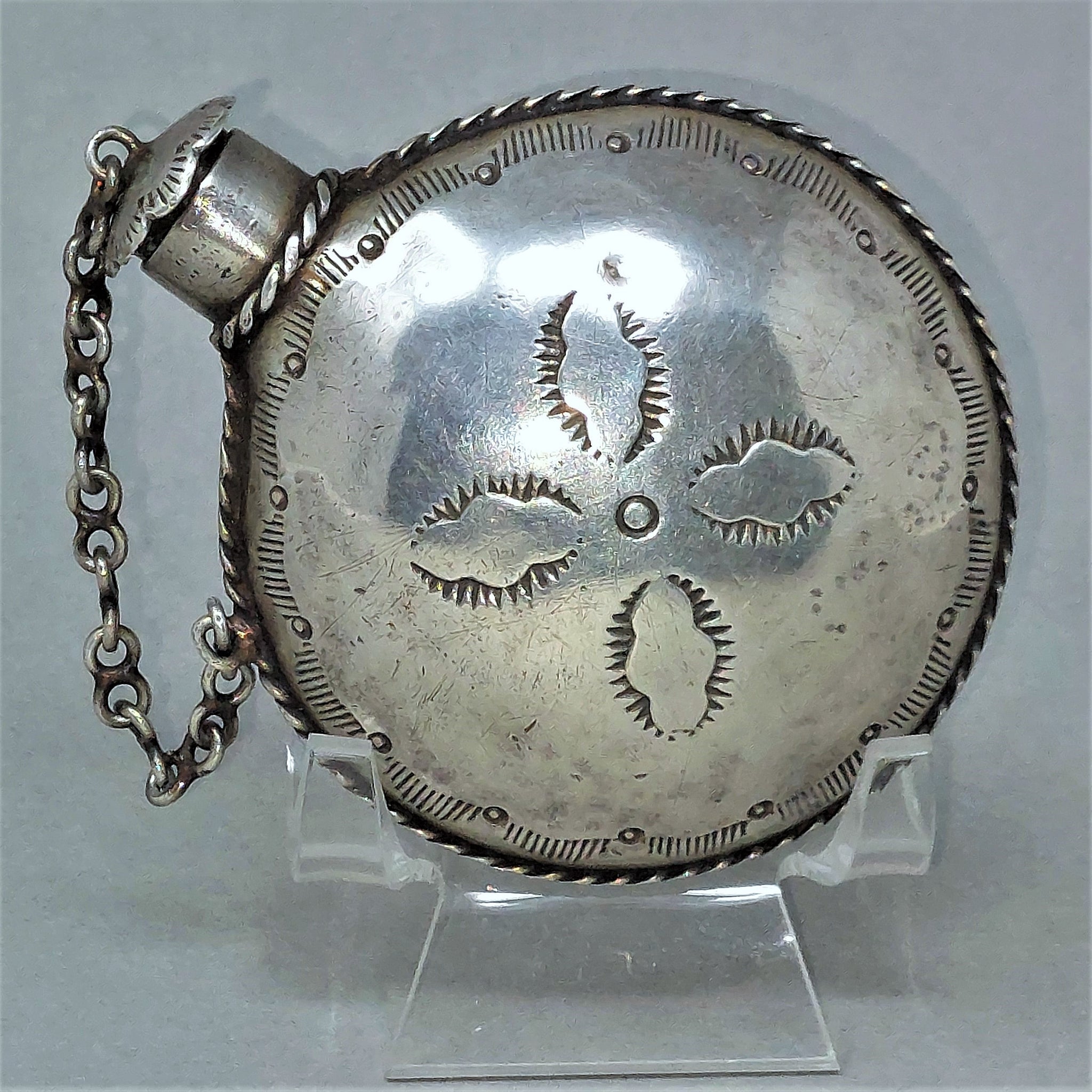Old Pawn Navajo Silver Canteen with Great Stamp and Rope Work