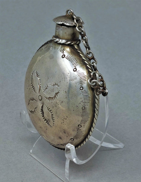 Old Pawn Navajo Silver Canteen with Great Stamp and Rope Work