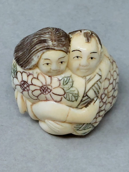 Miniature Polychrome Resin Netsuke Carved Shunga erotic Figurine Erotic Art Signed