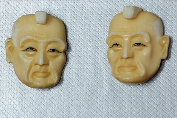 Antique Oriental gold filled Earrings with Polychrome Resin Face screw Back