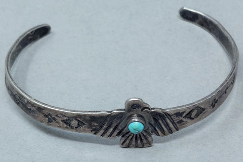 vintage Fred Harvey era Navajo Sterling Silver Turquoise Thunderbird  Cuff Bracelet