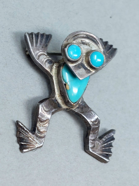 Navajo Silver and Turquoise Fred Harvey era Frog Brooch / Pin