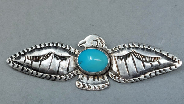 Navajo Silver and Turquoise Fred Harvey era Thunderbird Brooch / Pin