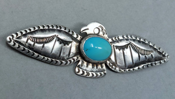 Navajo Silver and Turquoise Fred Harvey era Thunderbird Brooch / Pin