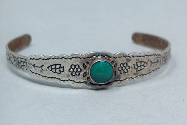 Vintage Navajo Childs Sterling Silver & Turquoise  Cuff Bracelet Fred Harvey Era