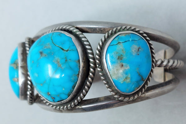 Navajo Sterling Silver 3 Stone Turquoise Cuff