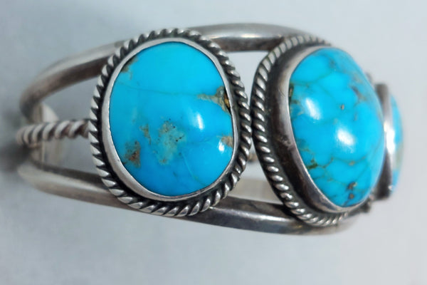 Navajo Sterling Silver 3 Stone Turquoise Cuff