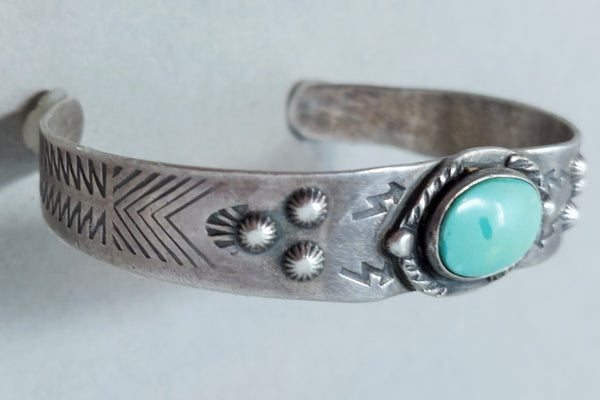 Fred Harvey Navajo Sterling Silver Turquoise Cuff