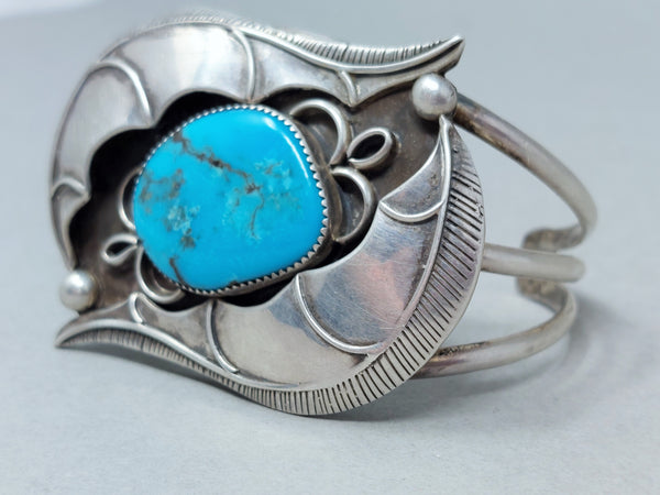 Interesting Navajo Sterling Silver Turquoise Cuff Signed