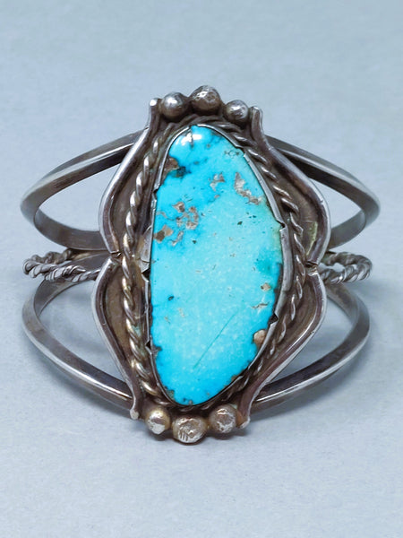 Navajo Sterling Silver & Turquoise Cuff Bracelet Large Stone Circa 1940