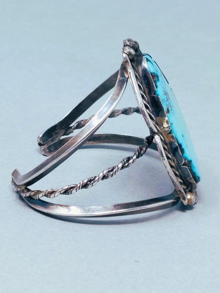 Navajo Sterling Silver & Turquoise Cuff Bracelet Large Stone Circa 1940