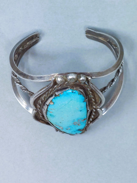 Navajo Sterling Silver & Turquoise Cuff Bracelet Large Stone Circa 1940
