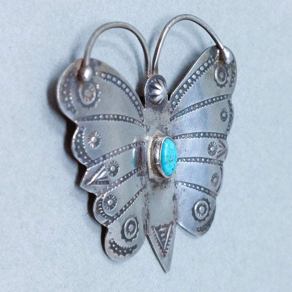 Vintage Navajo Sterling Silver and Turquoise Butterfly UITA 3 Brooch / Pin