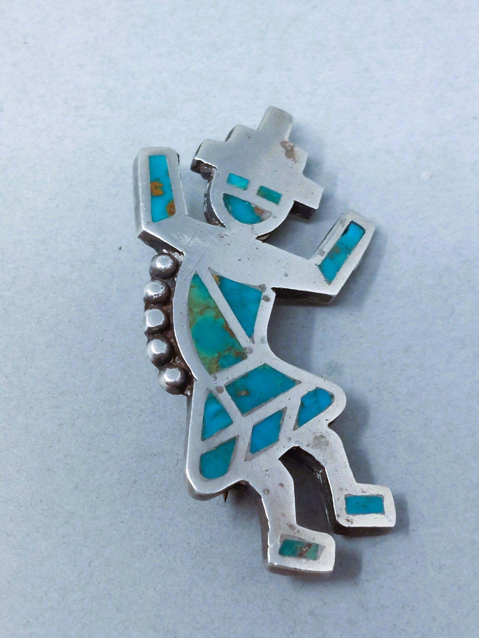 Vintage Zuni Sterling Silver and Turquoise Rainbow Man Brooch / Pin