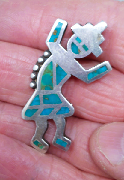 Vintage Zuni Sterling Silver and Turquoise Rainbow Man Brooch / Pin