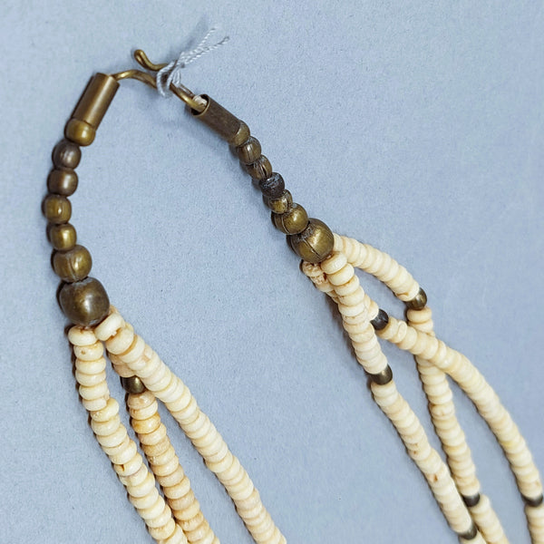 Southwest Native 3 Strand Bone & Brass Beaded Necklace