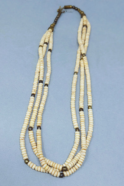 Southwest Native 3 Strand Bone & Brass Beaded Necklace