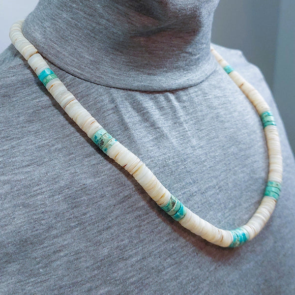 Santa Domingo Heishi Shell & Turquoise Single Stand Necklace
