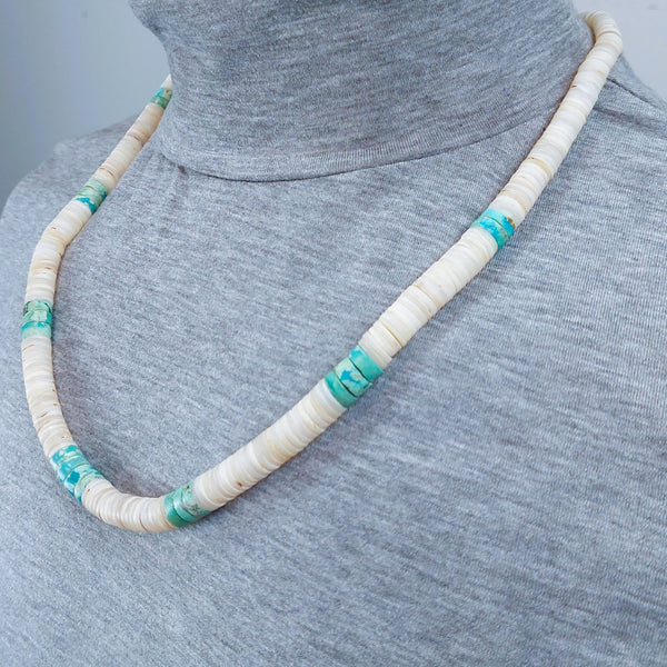 Santa Domingo Heishi Shell & Turquoise Single Stand Necklace