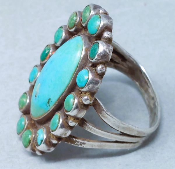 Old Pawn Navajo Sterling Silver  Turquoise Ring Size 8.5