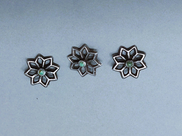 Navajo Sterling Silver Cast Button with great Turquoise 3 Pcs