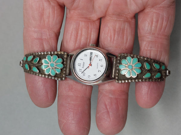 Lady's Watch  with Expandable Band & Zuni Silver & Turquois Tips