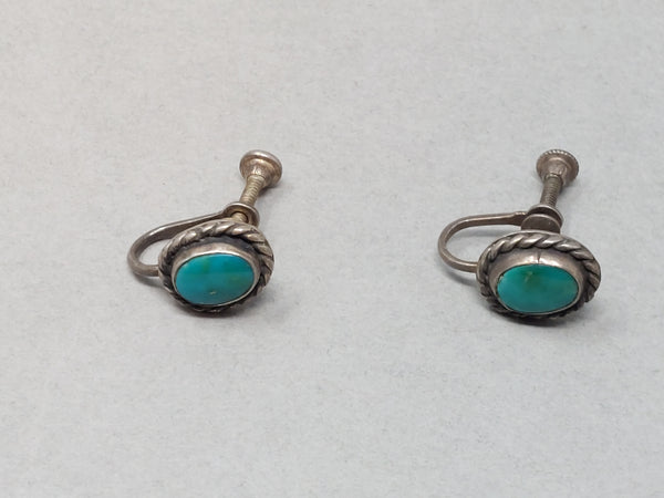 Navajo Turquoise & Sterling Silver Earrings Screw Back