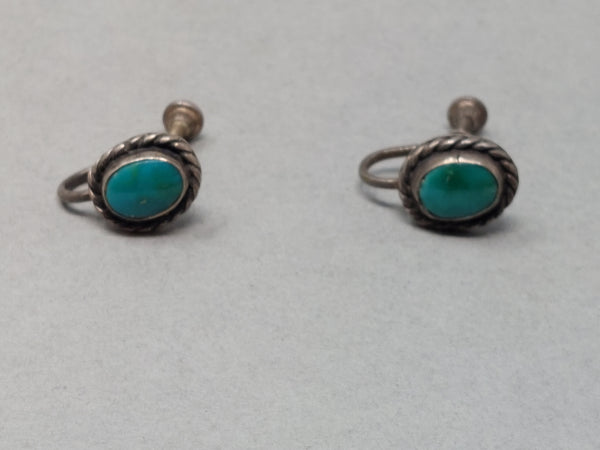 Navajo Turquoise & Sterling Silver Earrings Screw Back