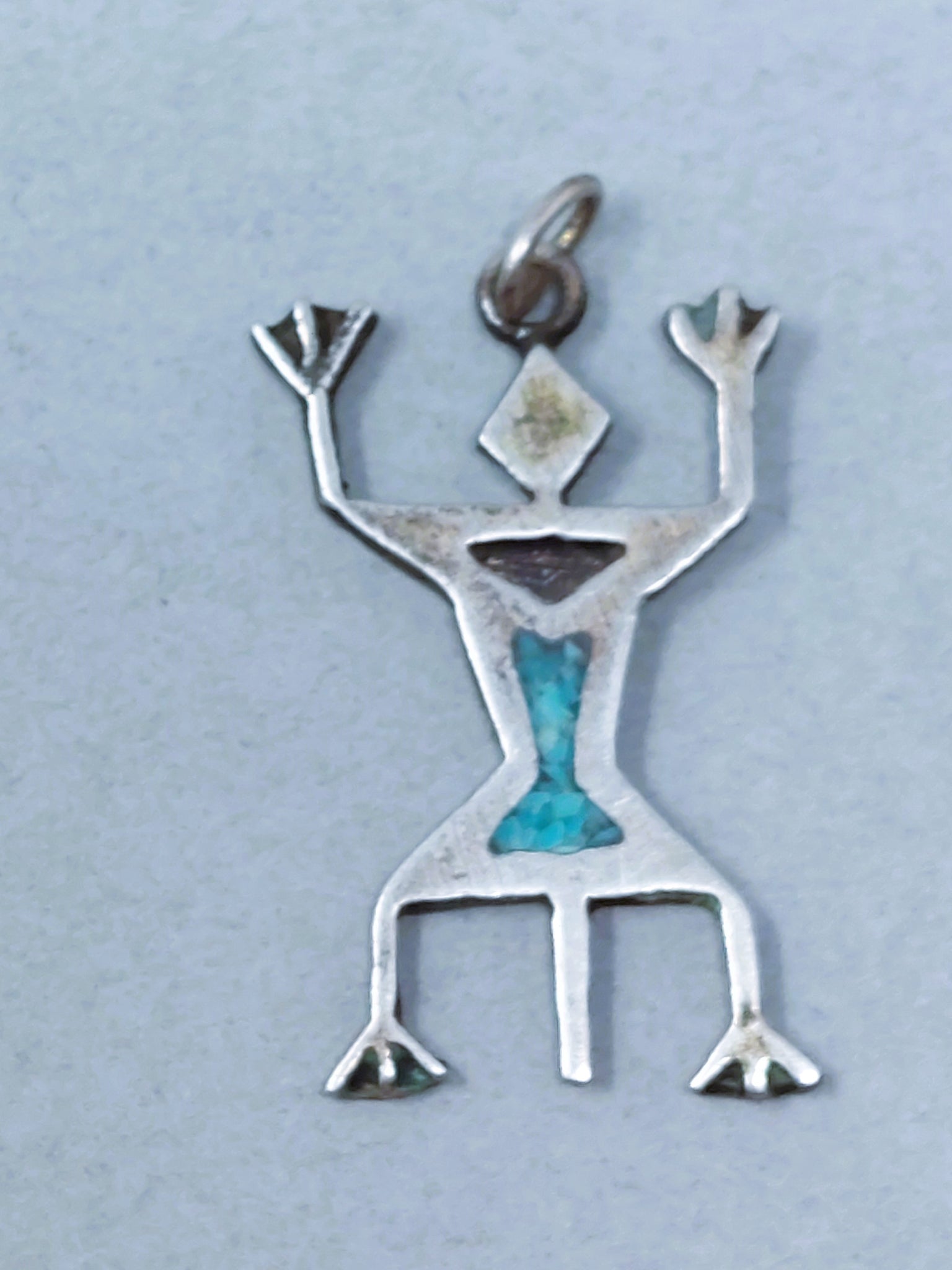 Delicate Zuni Yei Turquoise Sterling Silver Pendant