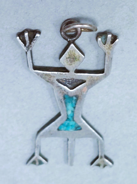 Delicate Zuni Yei Turquoise Sterling Silver Pendant