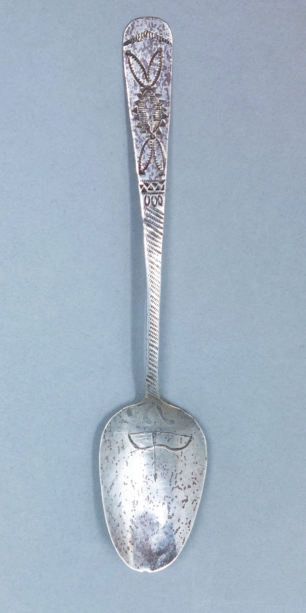 Navajo Antique Silver Souvenir Spoon Great Stamp Work Circa 1900 Bow & Arrow