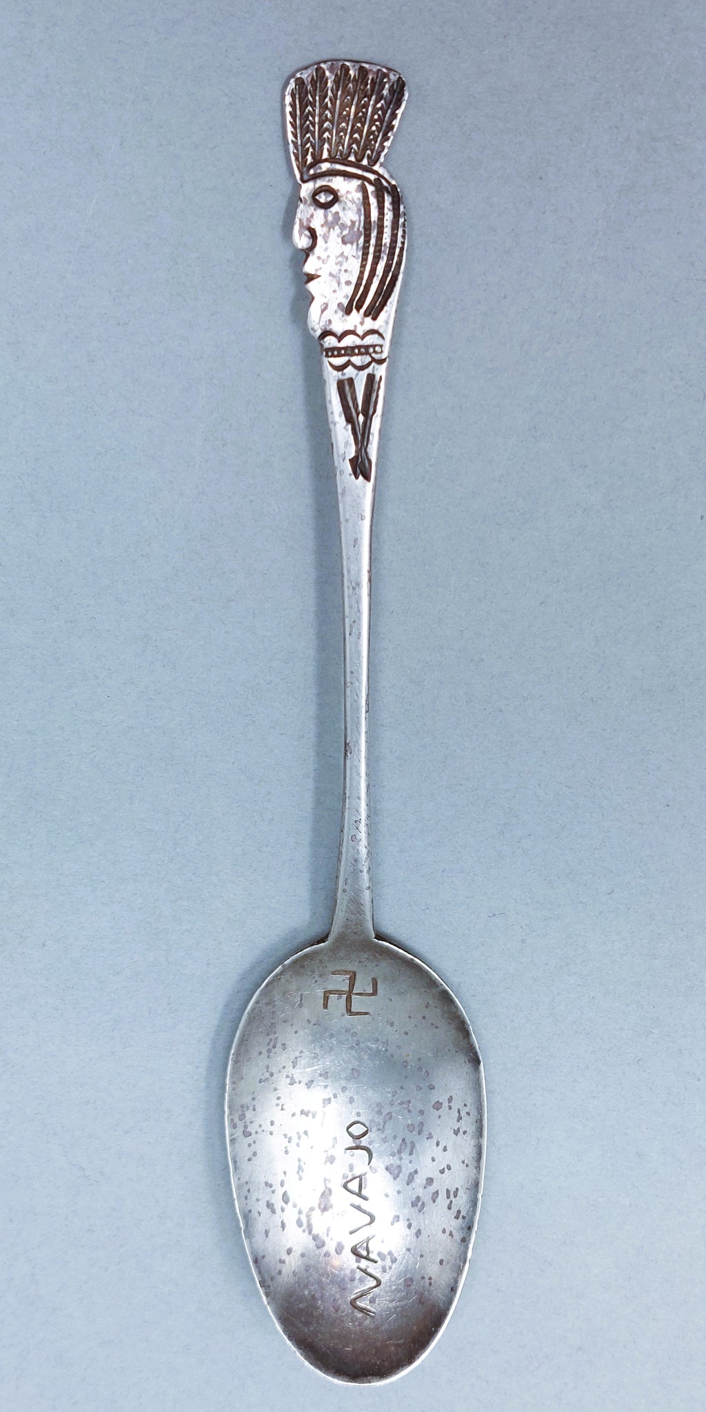 Navajo Antique Silver Souvenir Spoon Headdress Circa 1900 Stamped Bowl