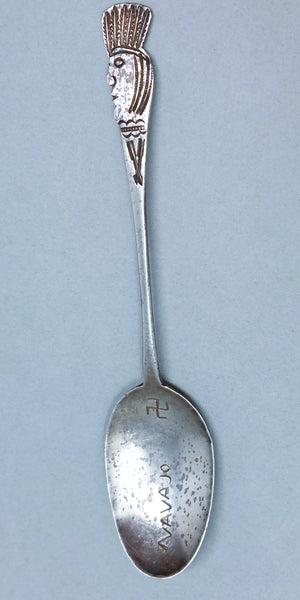 Navajo Antique Silver Souvenir Spoon Headdress Circa 1900 Stamped Bowl