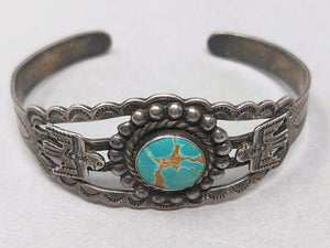 Fred Harvey Navajo Sterling Silver Turquoise Stone Cuff Bracelet