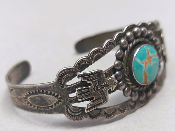Fred Harvey Navajo Sterling Silver Turquoise Stone Cuff Bracelet