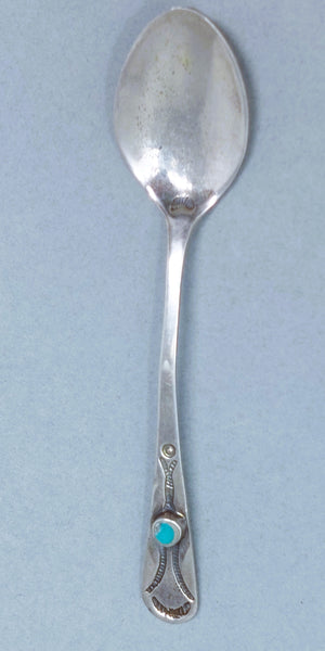 Navajo Antique Silver & Turquoise Demitasse Souvenir Spoon