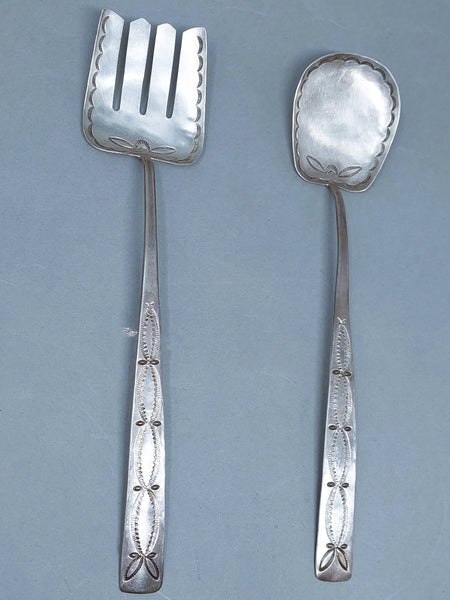 Navajo Solid Silver Spoon & Fork Serving Salad Set Signed