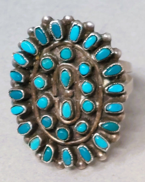 Vintage Navajo Sterling Silver Petite Pt Turquoise Ring Size 10