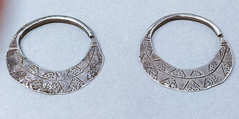 Antique Navajo / Pueblo Silver Rocker Engraved EARRINGs