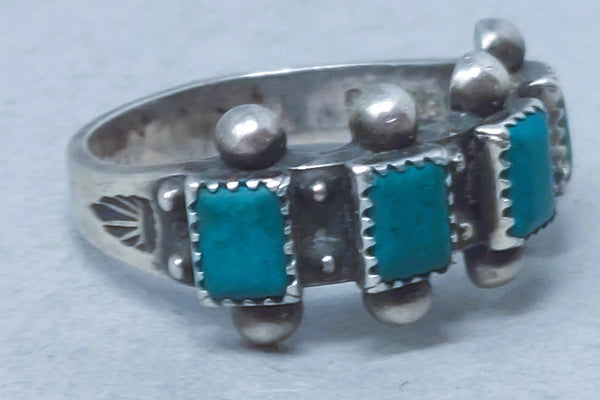 Vintage Navajo Sterling Silver Fred Harvey Turquoise Ring size 5.5