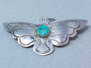 Silver turquoise thunderbird pin Navajo Dean Kirk UATA #22