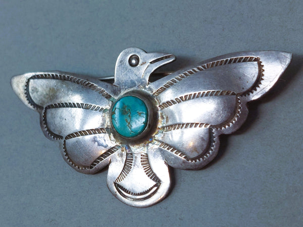 Silver turquoise thunderbird pin Navajo Dean Kirk UATA #22