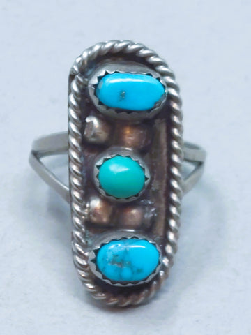 Navajo turquoise ring 3 stone Sz 8