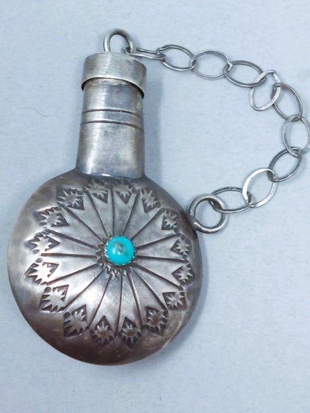 Small Navajo Sterling Silver Canteen With Turquoise