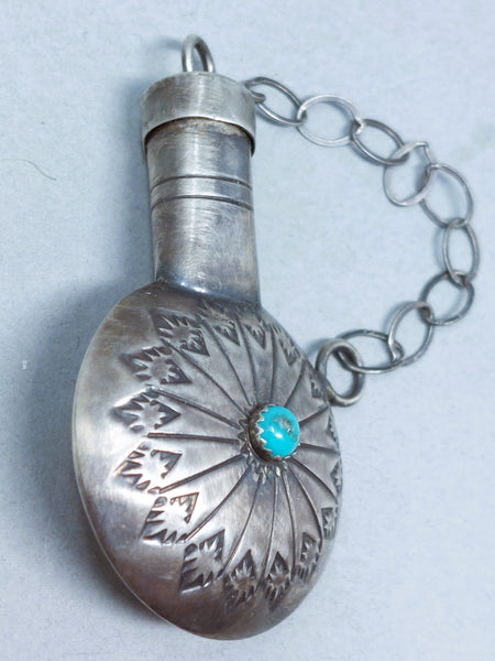 Small Navajo Sterling Silver Canteen With Turquoise