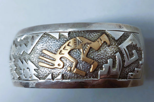 Navajo Kokopelli Gold & Sterling Silver Cuff Bracelet
