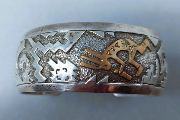 Navajo Kokopelli Gold & Sterling Silver Cuff Bracelet