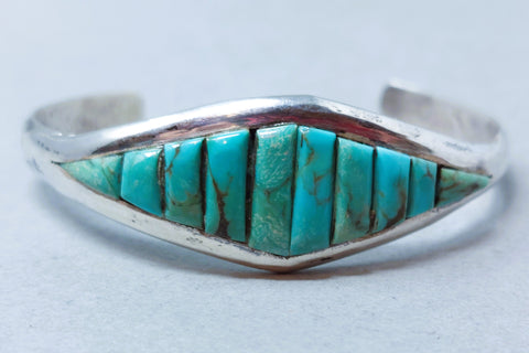 Navajo Turquoise & Sterling Silver Cobble Stone Cuff Bracelet