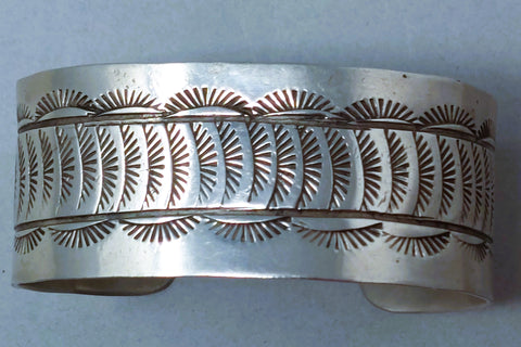 Navajo Silver Stamped Cuff Bracelet 1 in wide